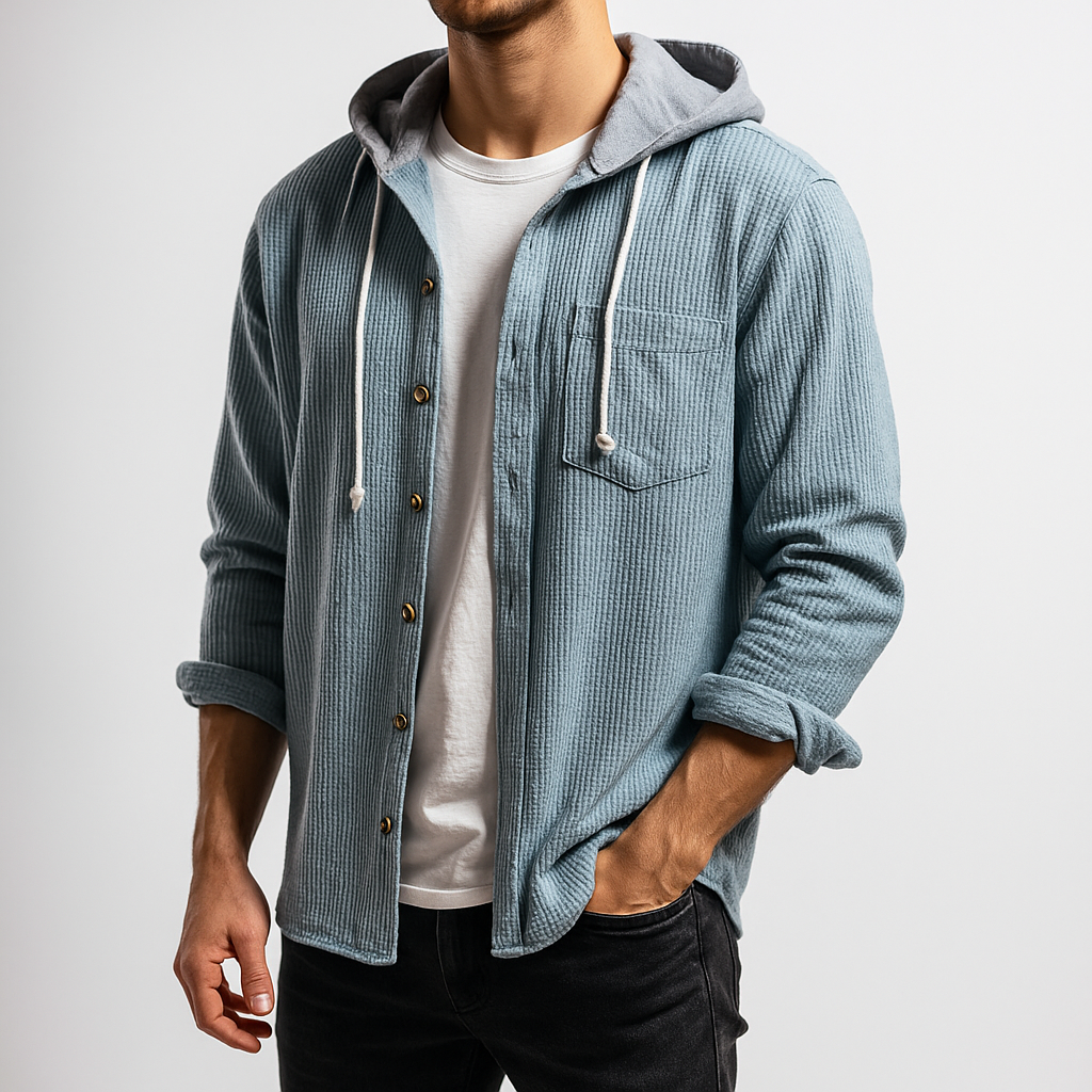 Dark Blue Corduroy Shirt front view