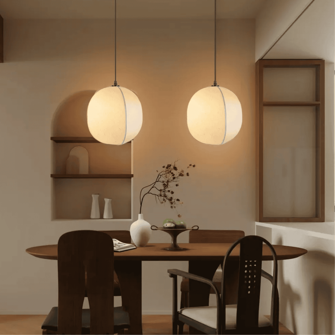 Soft Fabric Lantern Pendant Lights over dining table