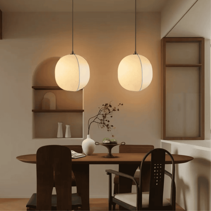 Soft Fabric Lantern Pendant Lights over dining table