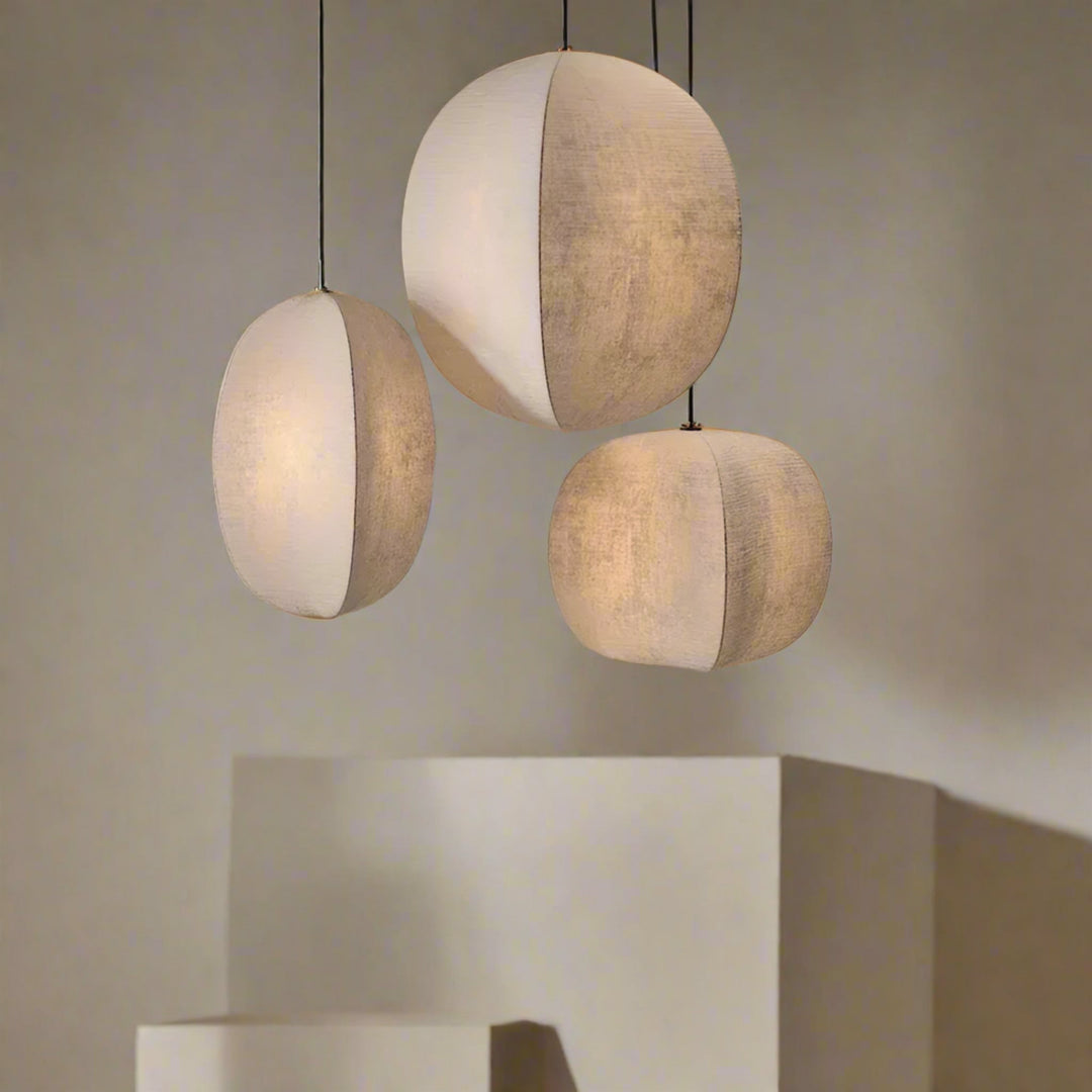 Soft Fabric Lantern Pendant Lights cluster of three