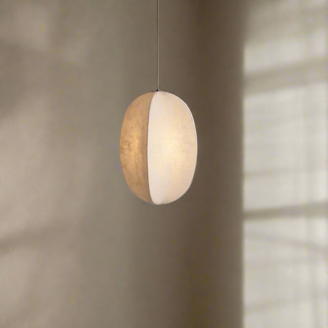 Soft Fabric Lantern Pendant Light single lit view
