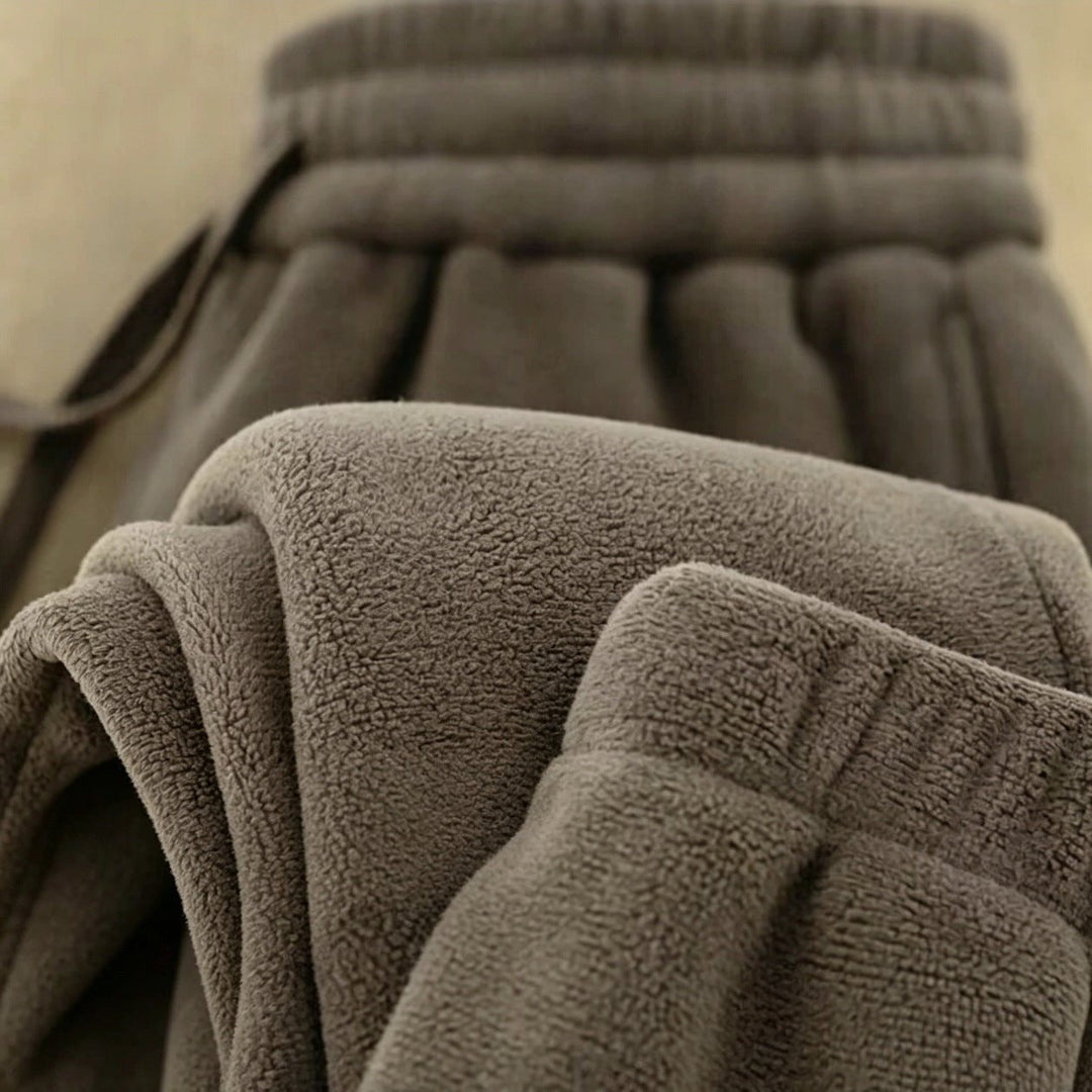 Brown Soft Fleece Pants fabric texture detail