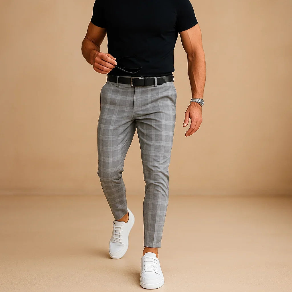 Blue Plaid Relaxed Trousers front view