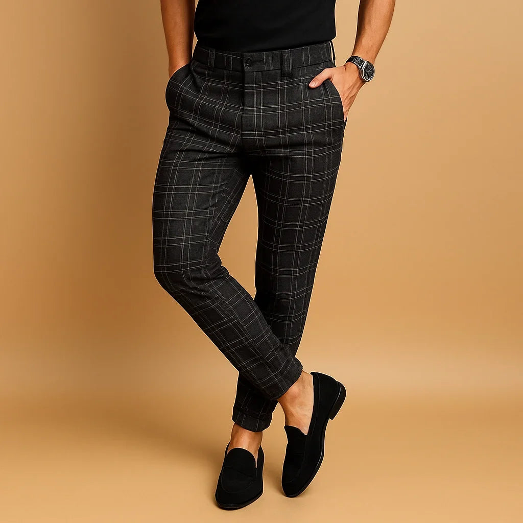 Black Plaid Relaxed Trousers front view