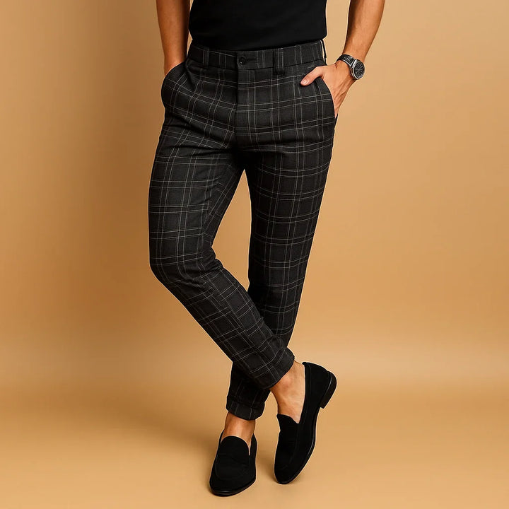 Black Plaid Relaxed Trousers front view