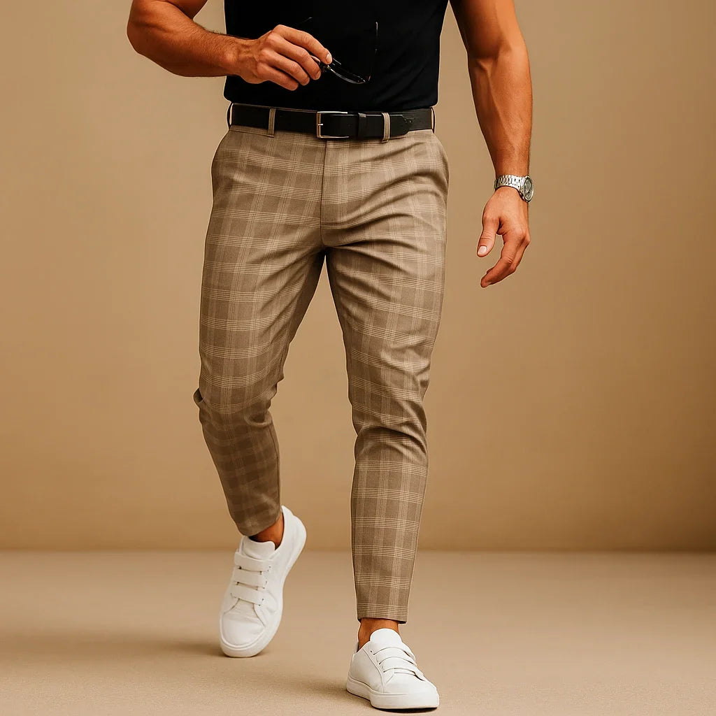 Khaki Plaid Relaxed Trousers front view