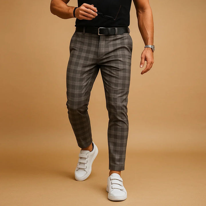 Gray Plaid Relaxed Trousers front view