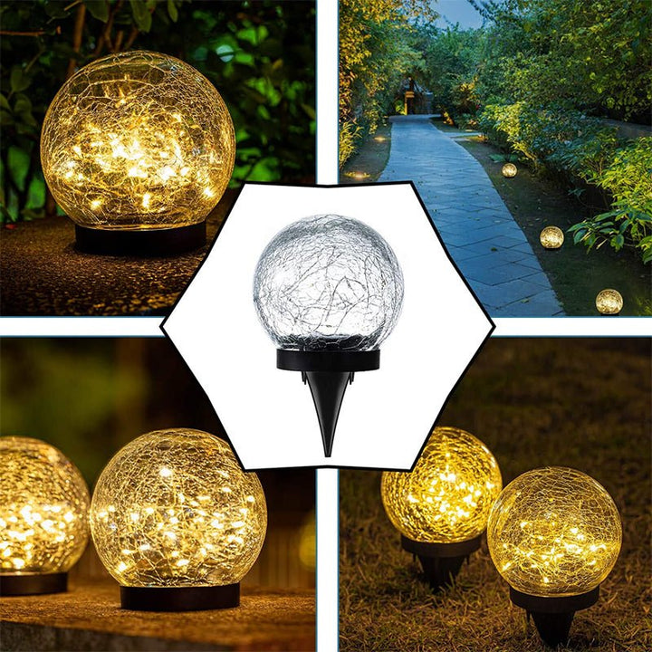 Solar Powered Crackle Glass Garden Globe size comparison