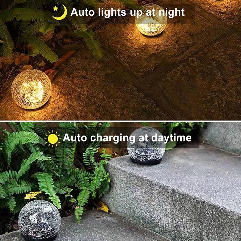 Solar Powered Crackle Glass Garden Globe ground stake detail