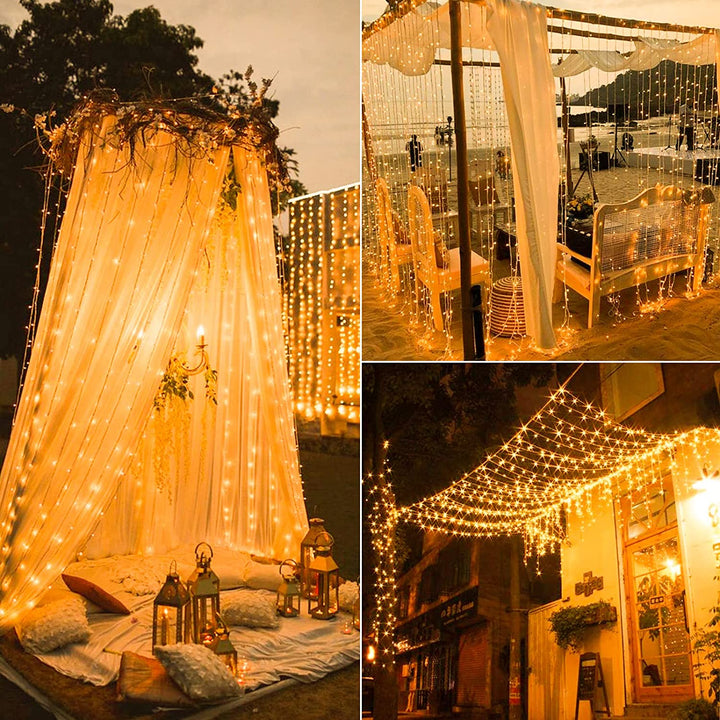 300-LED Solar Curtain Lights front view