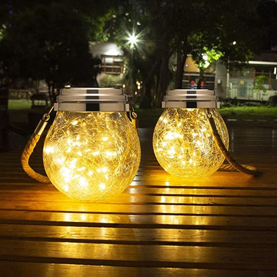 Crackled Glass Solar Lantern patio lifestyle