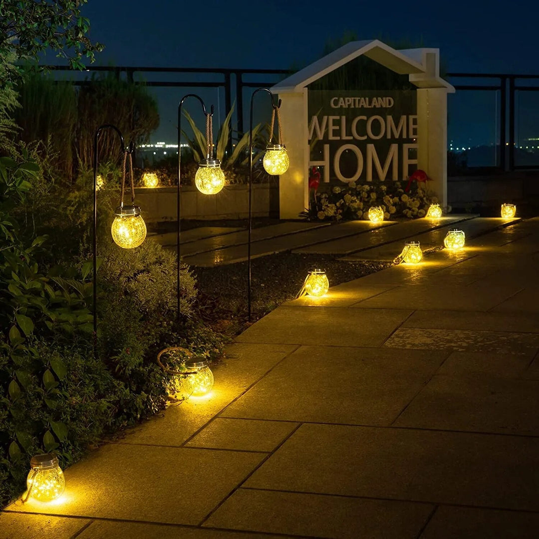 Crackled Glass Solar Lantern in rain lifestyle
