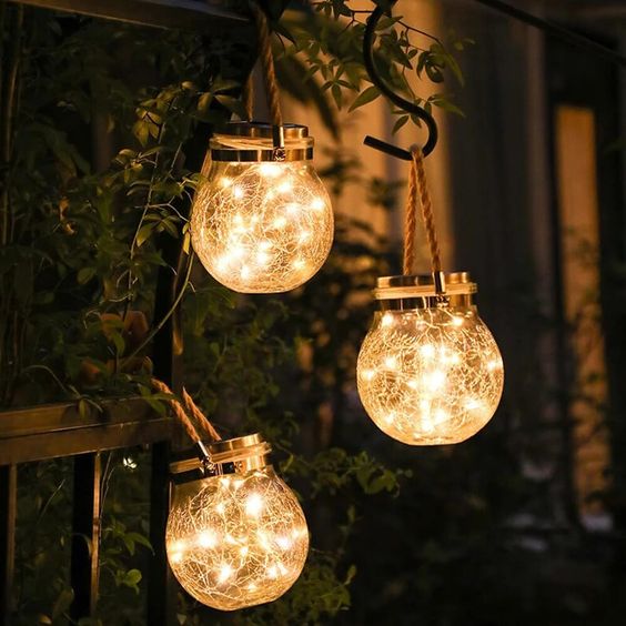 Crackled Glass Solar Lantern hanging lifestyle