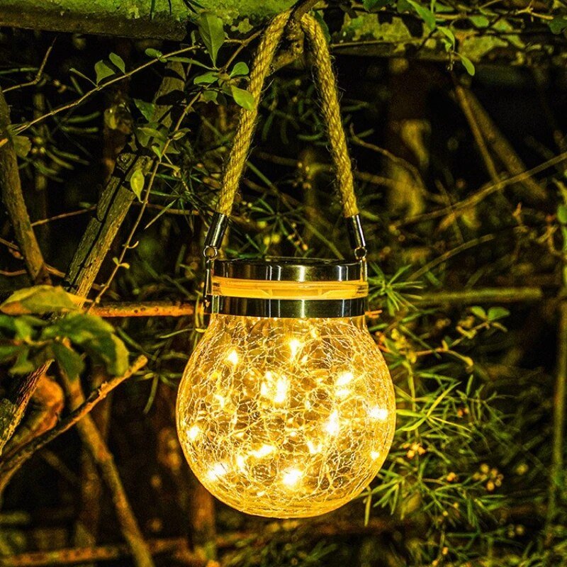 Crackled Glass Solar Lantern front view