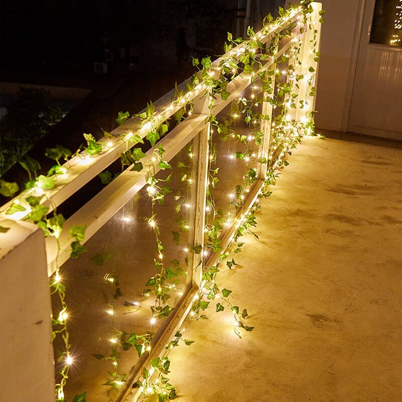 Solar Ivy String Lights glowing at night