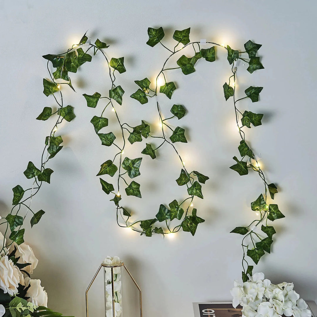 Solar Ivy String Lights close-up of ivy leaves