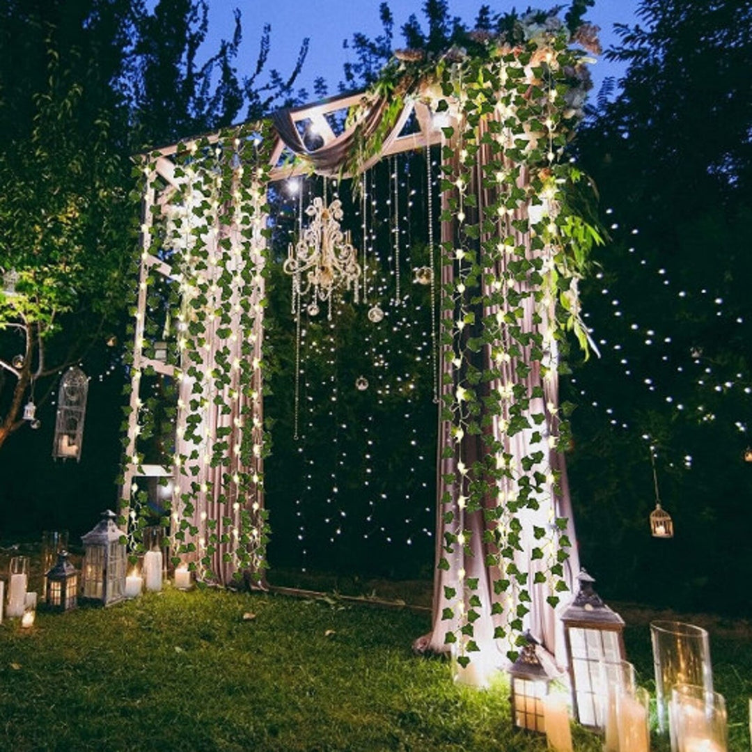 Solar Ivy String Lights draped on fence