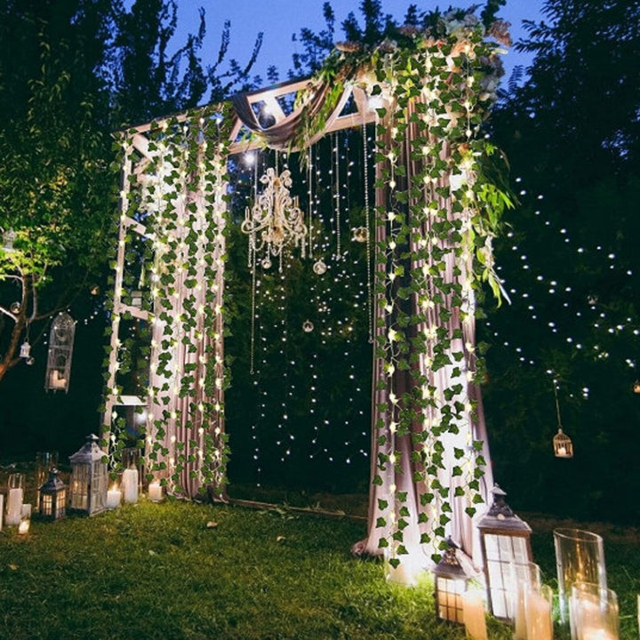 Solar Ivy String Lights draped on fence