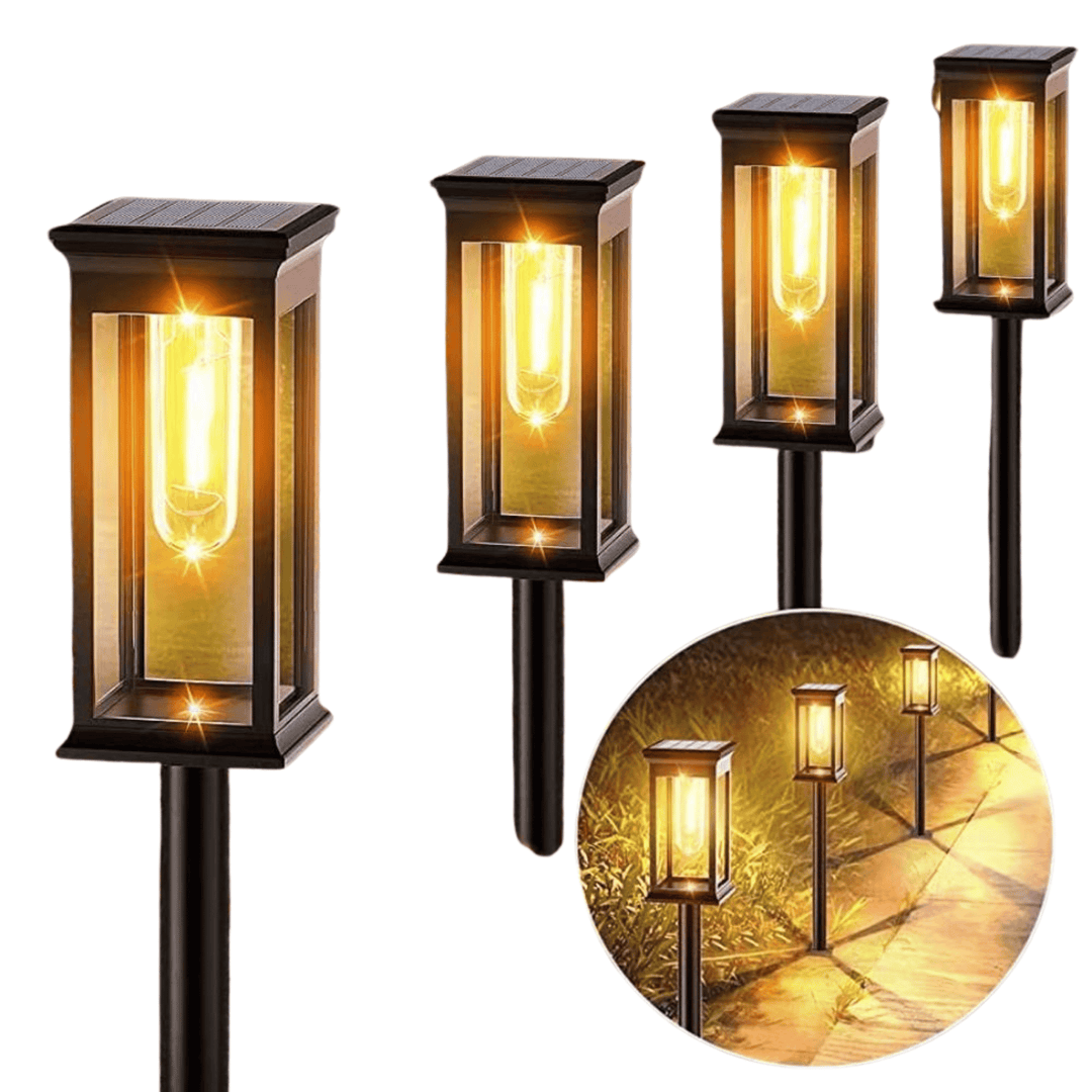Solar Lantern Garden Stake Lights group on white background