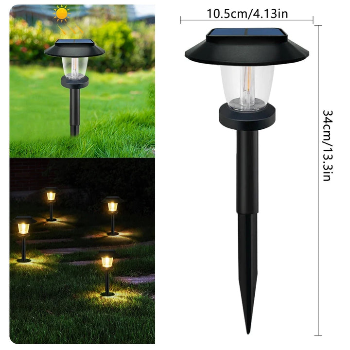 Solar Lantern-Glow Path Stake day and night comparison