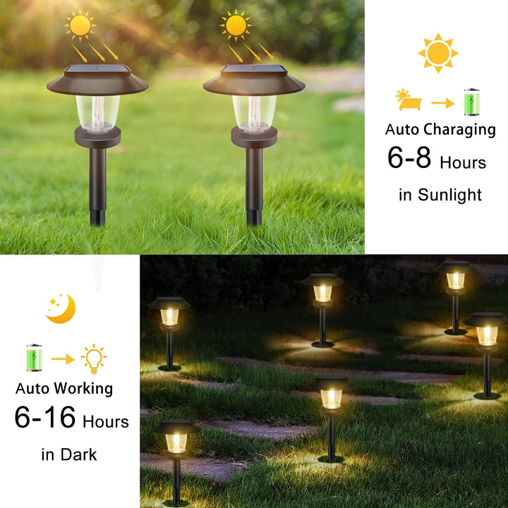 Solar Lantern-Glow Path Stake pair on lawn charging