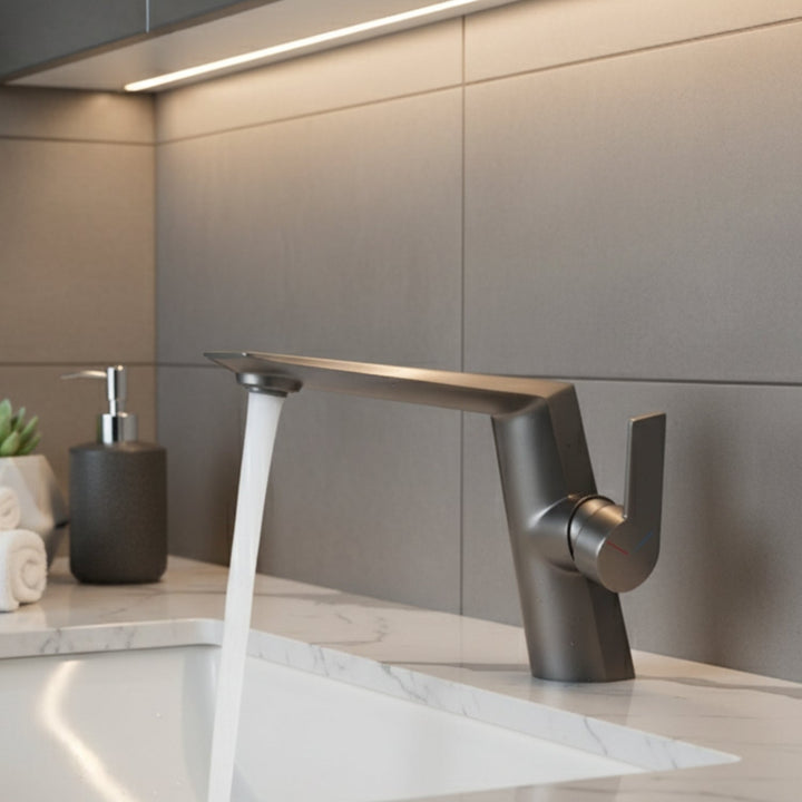 Brushed Gold Solid Brass Nordic Bathroom Faucet front view