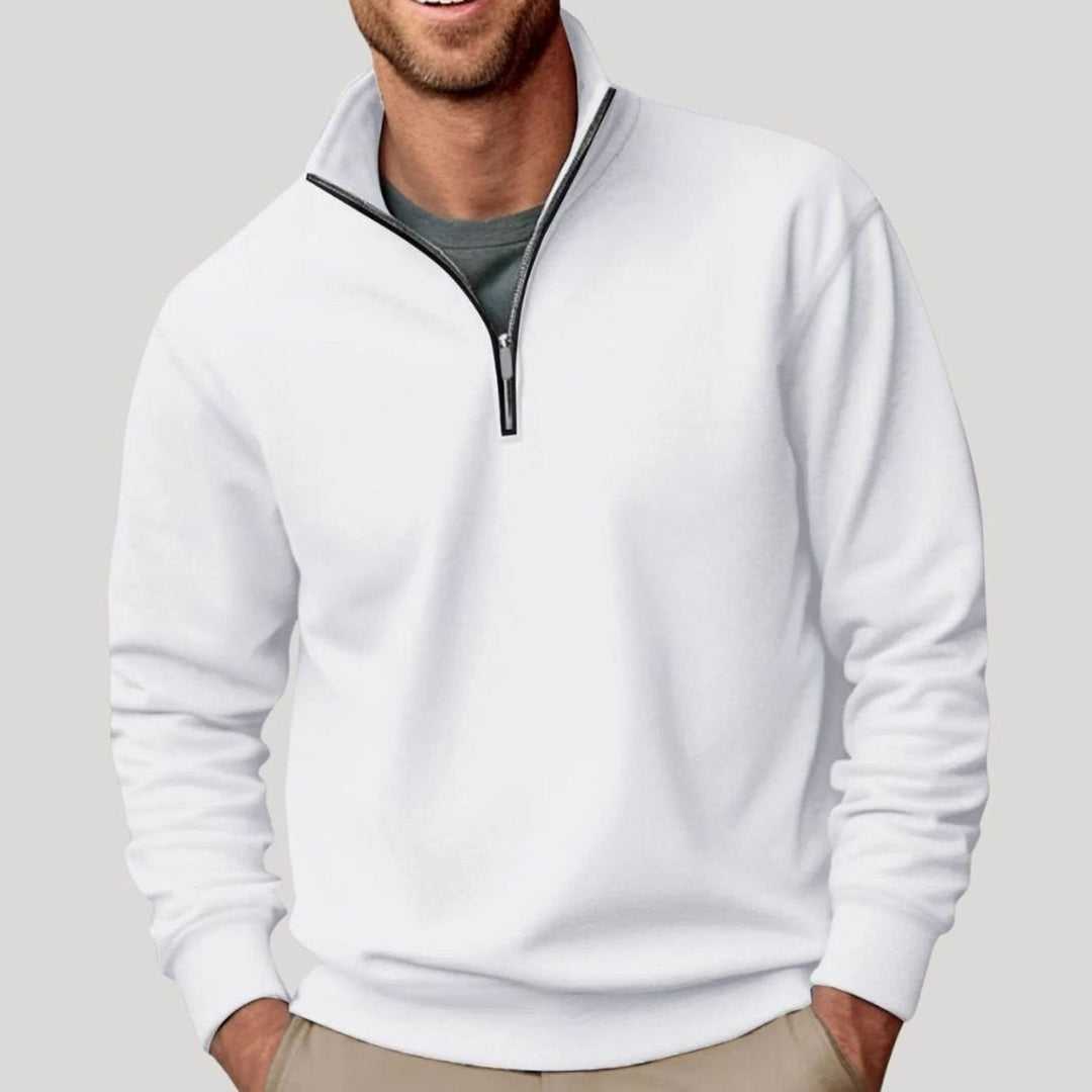 White Solid Quarter Zip Sweatshirt front view