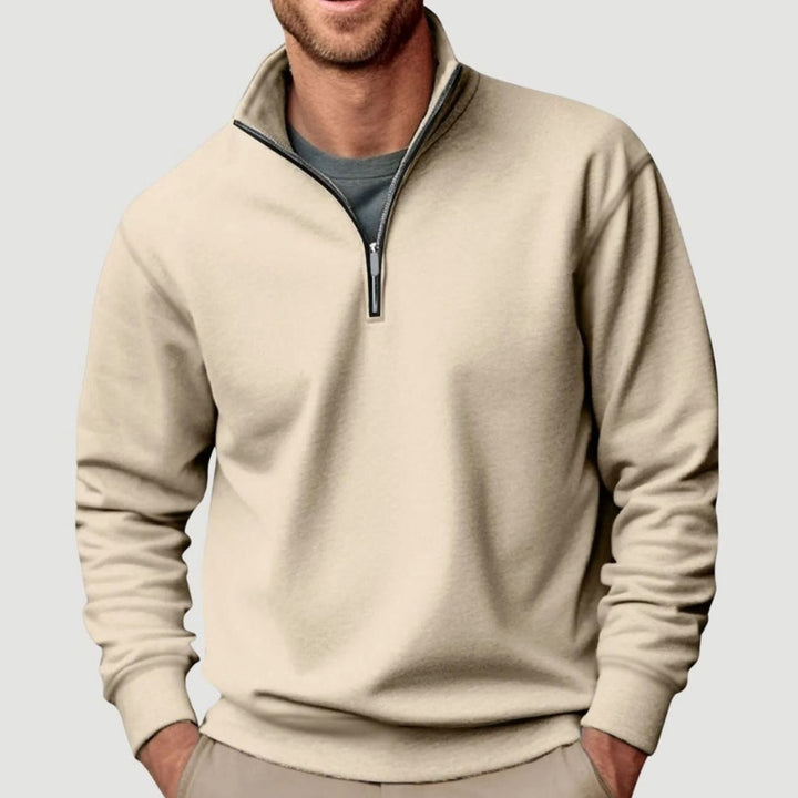 Beige Solid Quarter Zip Sweatshirt front view