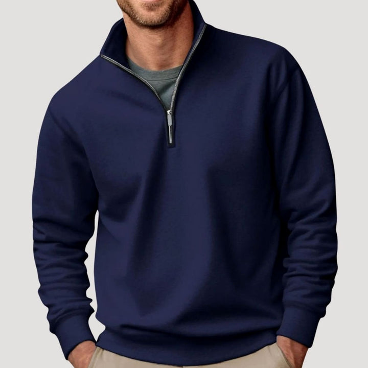 Navy Solid Quarter Zip Sweatshirt front view