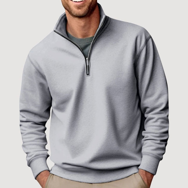 Gray Solid Quarter Zip Sweatshirt front view