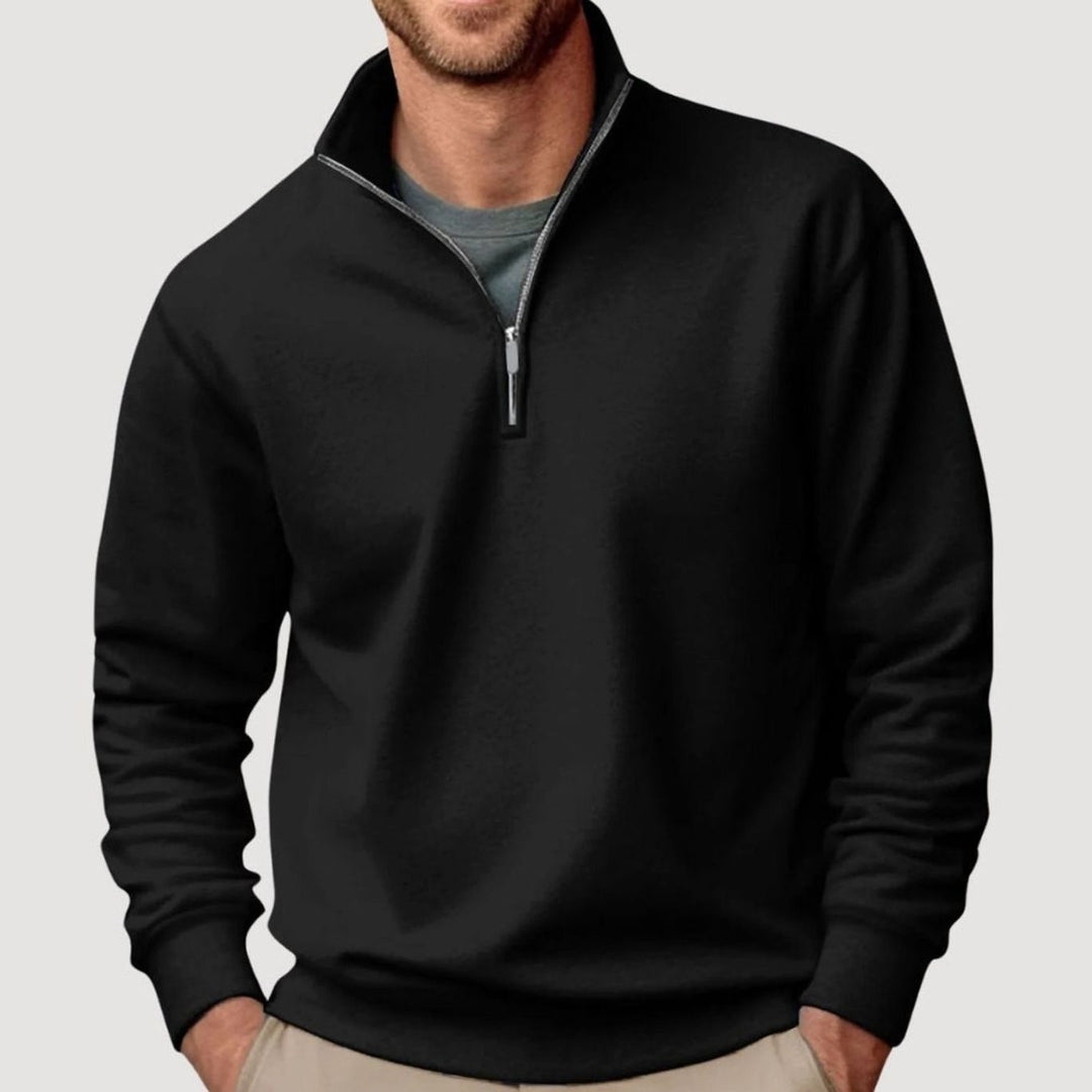 Black Solid Quarter Zip Sweatshirt front view