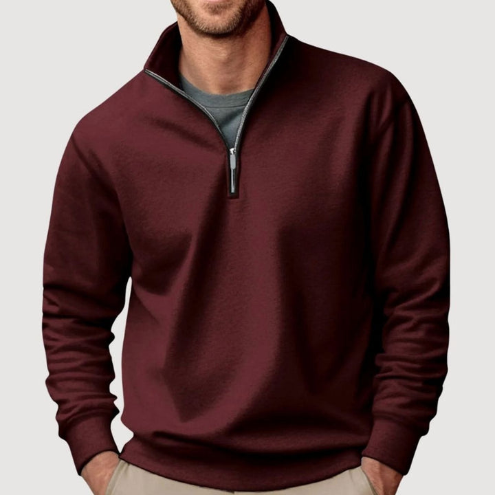 Brown Solid Quarter Zip Sweatshirt front view