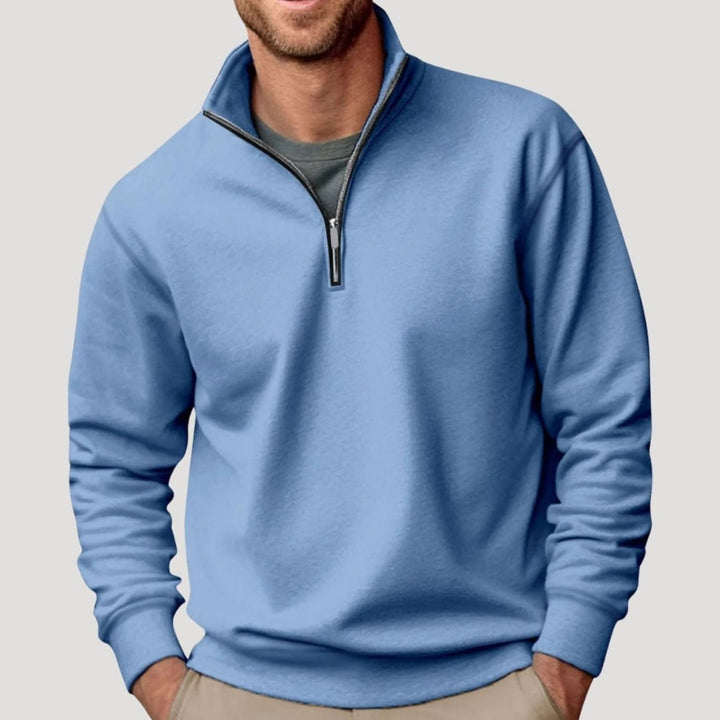 Blue Solid Quarter Zip Sweatshirt front view