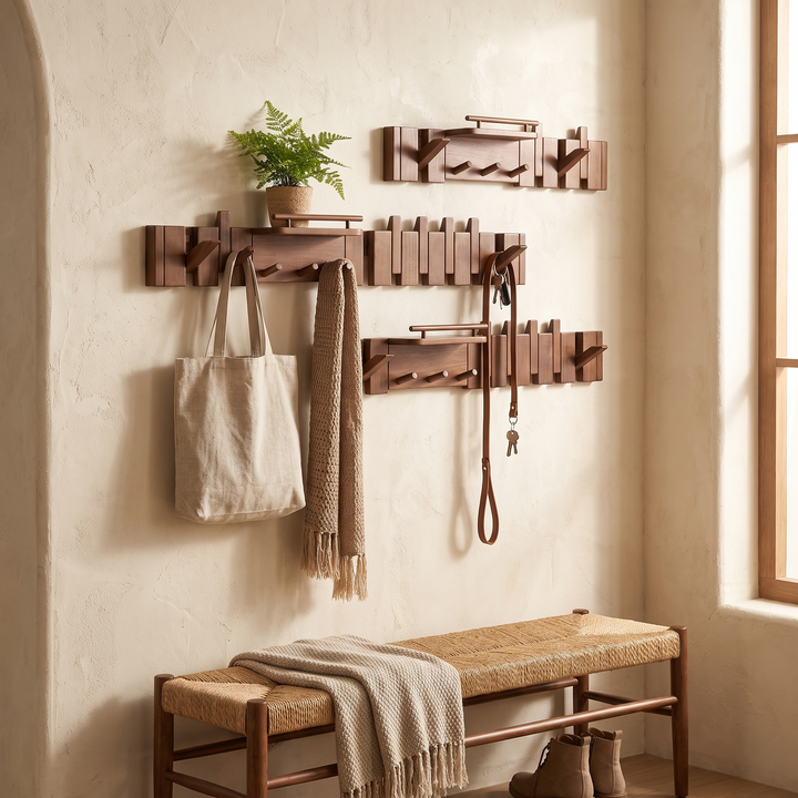 Solid Rubberwood Wall Coat Rack hook detail