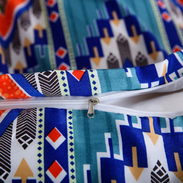 Southwestern Geometric Duvet Cover Set zip closure detail
