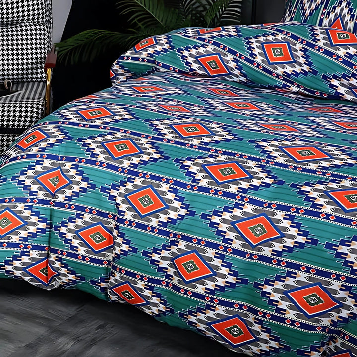 Teal Southwestern Geometric Duvet Cover Set print close-up