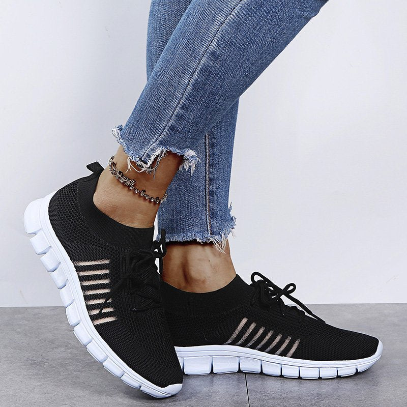 Black Sport-Inspired Slip-On Sneakers on-foot view