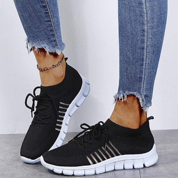 Black Sport-Inspired Slip-On Sneakers on-foot front view