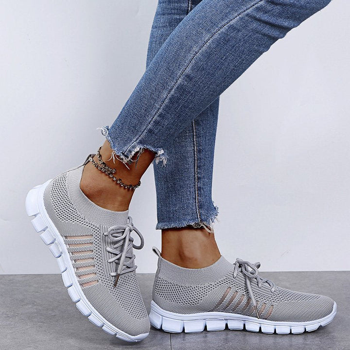 Grey Sport-Inspired Slip-On Sneakers on-foot view