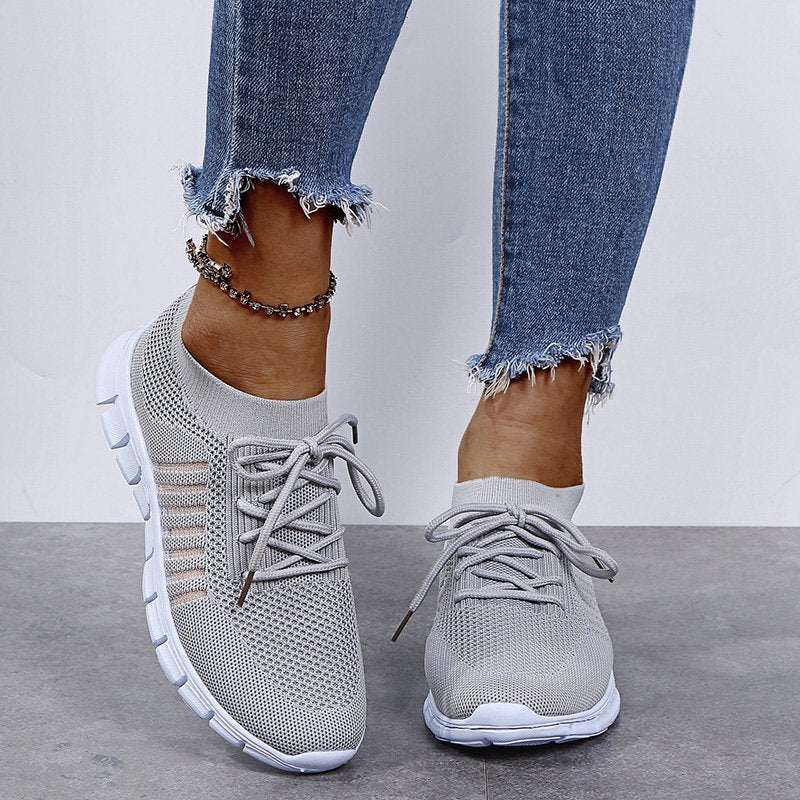 Grey Sport-Inspired Slip-On Sneakers on-foot front view
