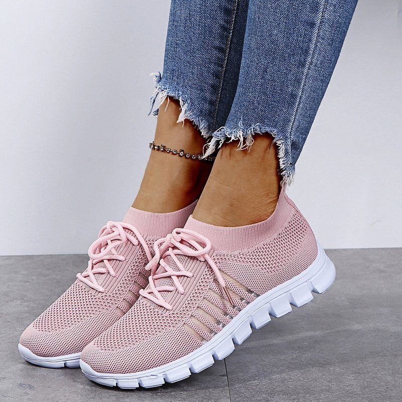 Light Pink Sport-Inspired Slip-On Sneakers on-foot view