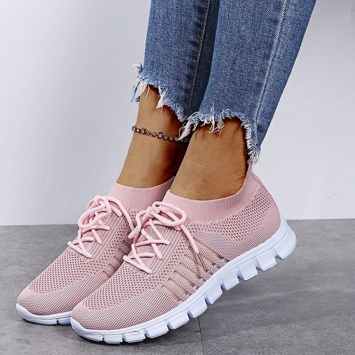 Light Pink Sport-Inspired Slip-On Sneakers on-foot view