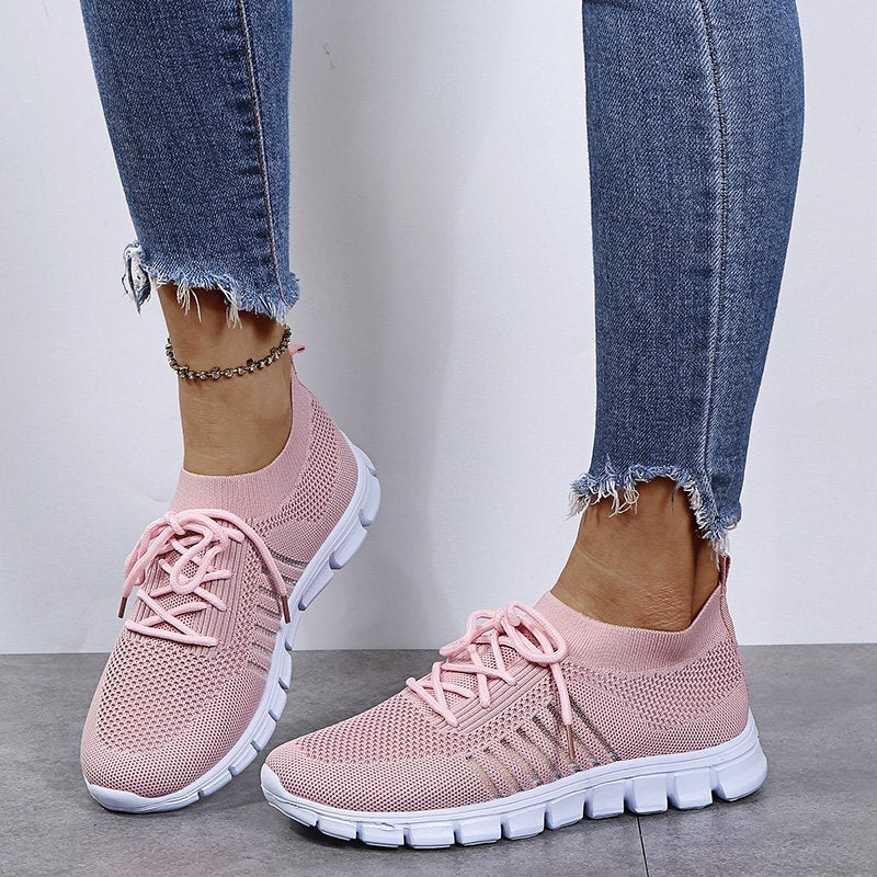 Light Pink Sport-Inspired Slip-On Sneakers on-foot side view