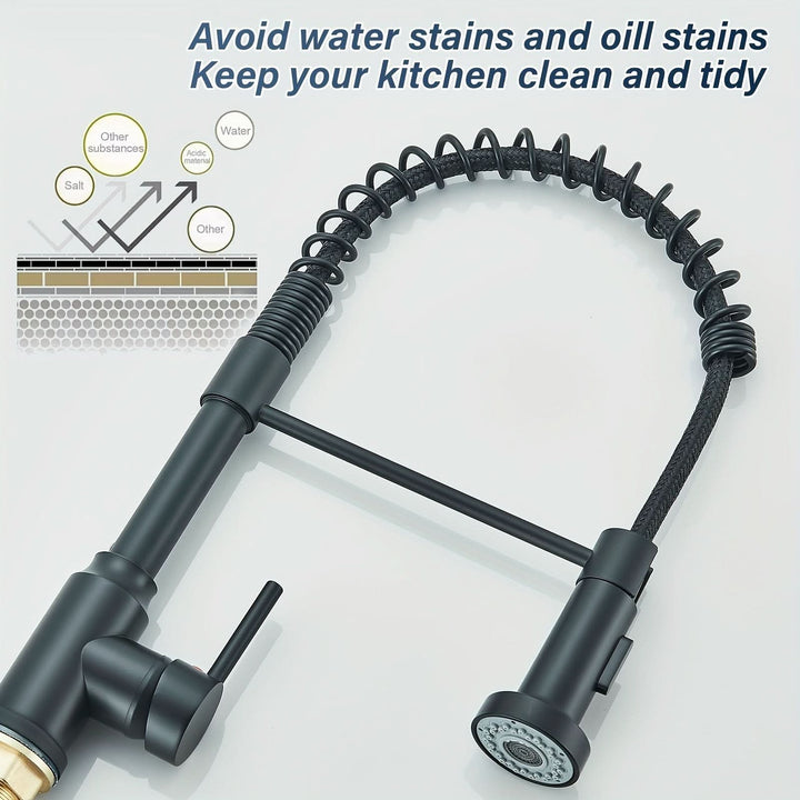 Matte Black Spring-Neck Pull-Down Kitchen Faucet stain-resistant coating detail