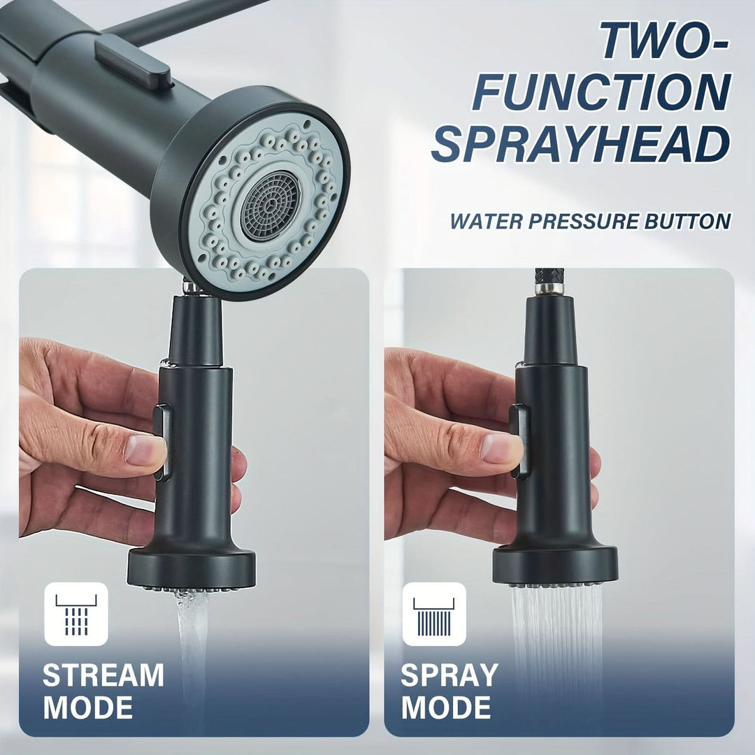 Spring-Neck Pull-Down Kitchen Faucet two-function sprayhead stream and spray modes