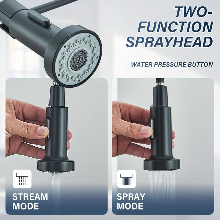Spring-Neck Pull-Down Kitchen Faucet two-function sprayhead stream and spray modes