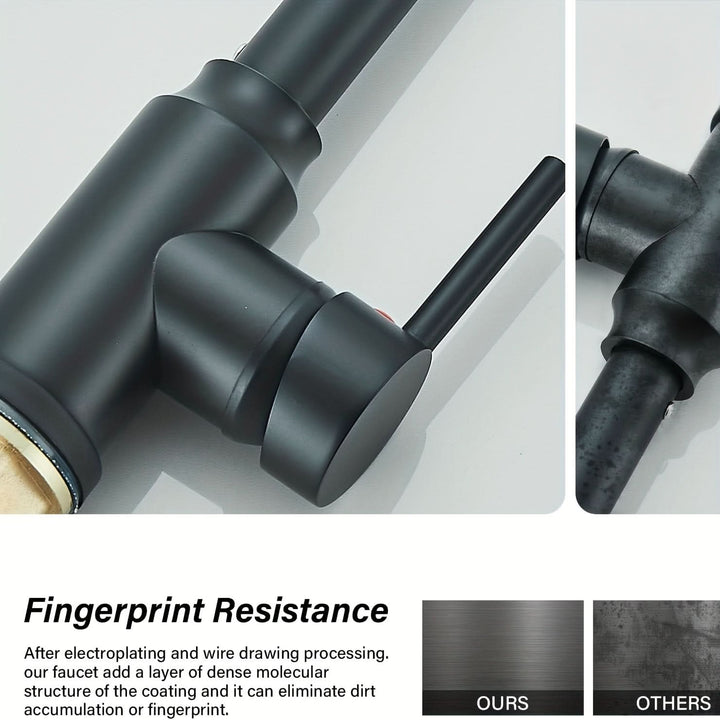 Matte Black Spring-Neck Pull-Down Kitchen Faucet fingerprint-resistant finish detail