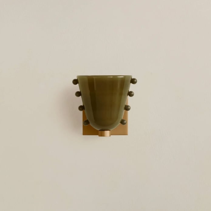 Pistachio Ink Sprinkle Brass Wall Sconce angled view