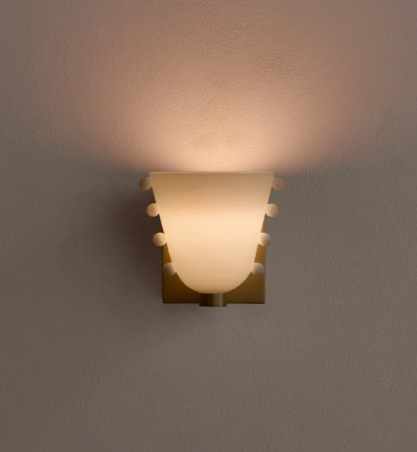 Opaline Snow Sprinkle Brass Wall Sconce angled view