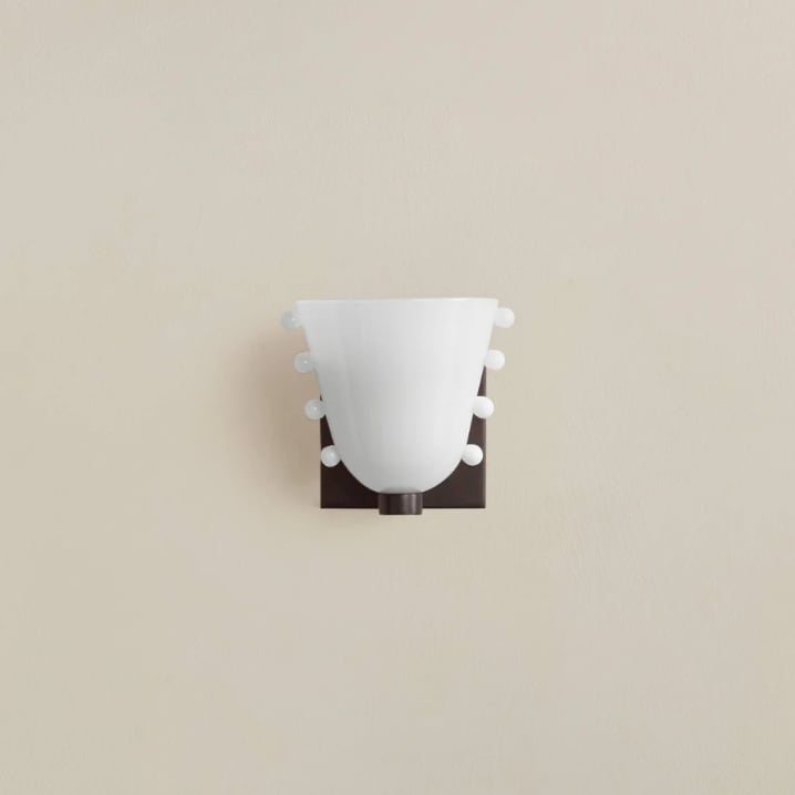 Opaline Snow Sprinkle Blackened Brass Wall Sconce front view